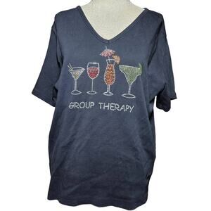 Black V Neck Bedazzled Group Therapy Cocktail Shirt Size XL